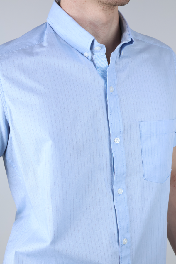 Camisa Manga Corta Corte Recto de Algodón Hombre Y Bolsillo Azul Cielo